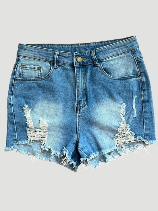 None Pants - Classic Distressed Denim Shorts - Light Blue